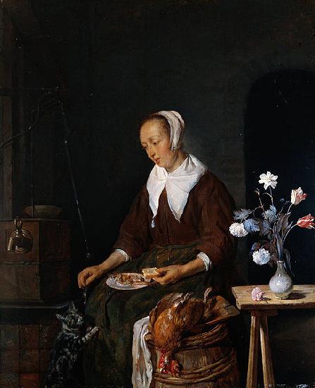 Gabriel Metsu Woman feeding a cat